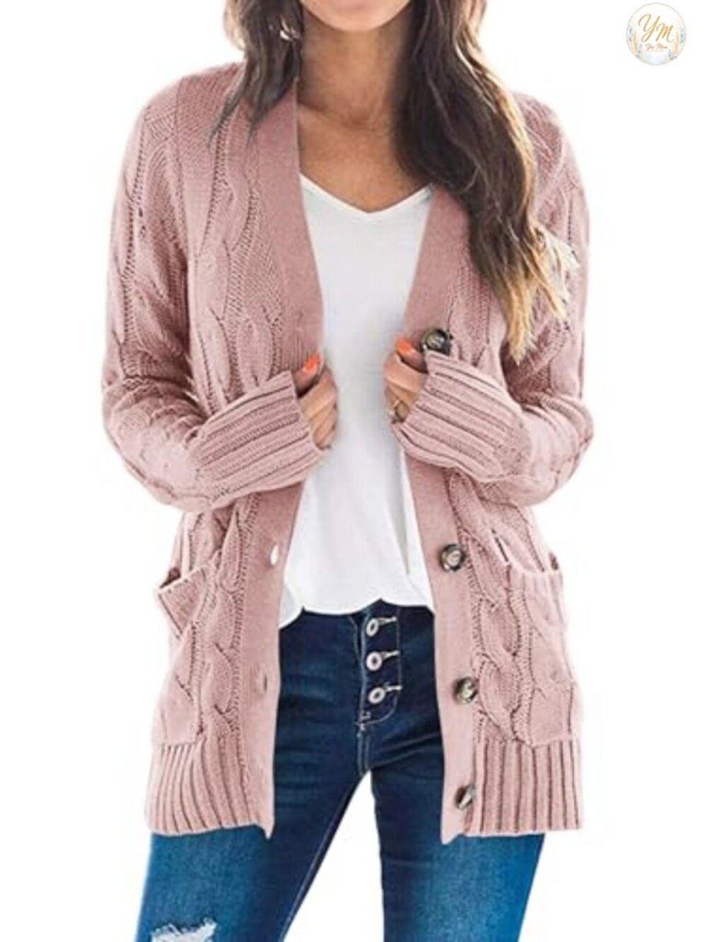 Chunky Cable Knit Cardigan Sweater Button Down Long Sleeve Open Front